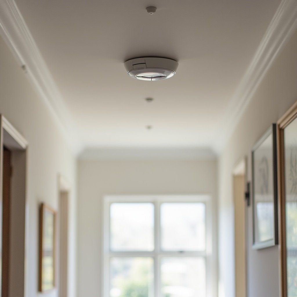 Smoke and Carbon Monoxide Detectors,Combination smoke and carbon monoxide alarm installed on a ceiling for home safety